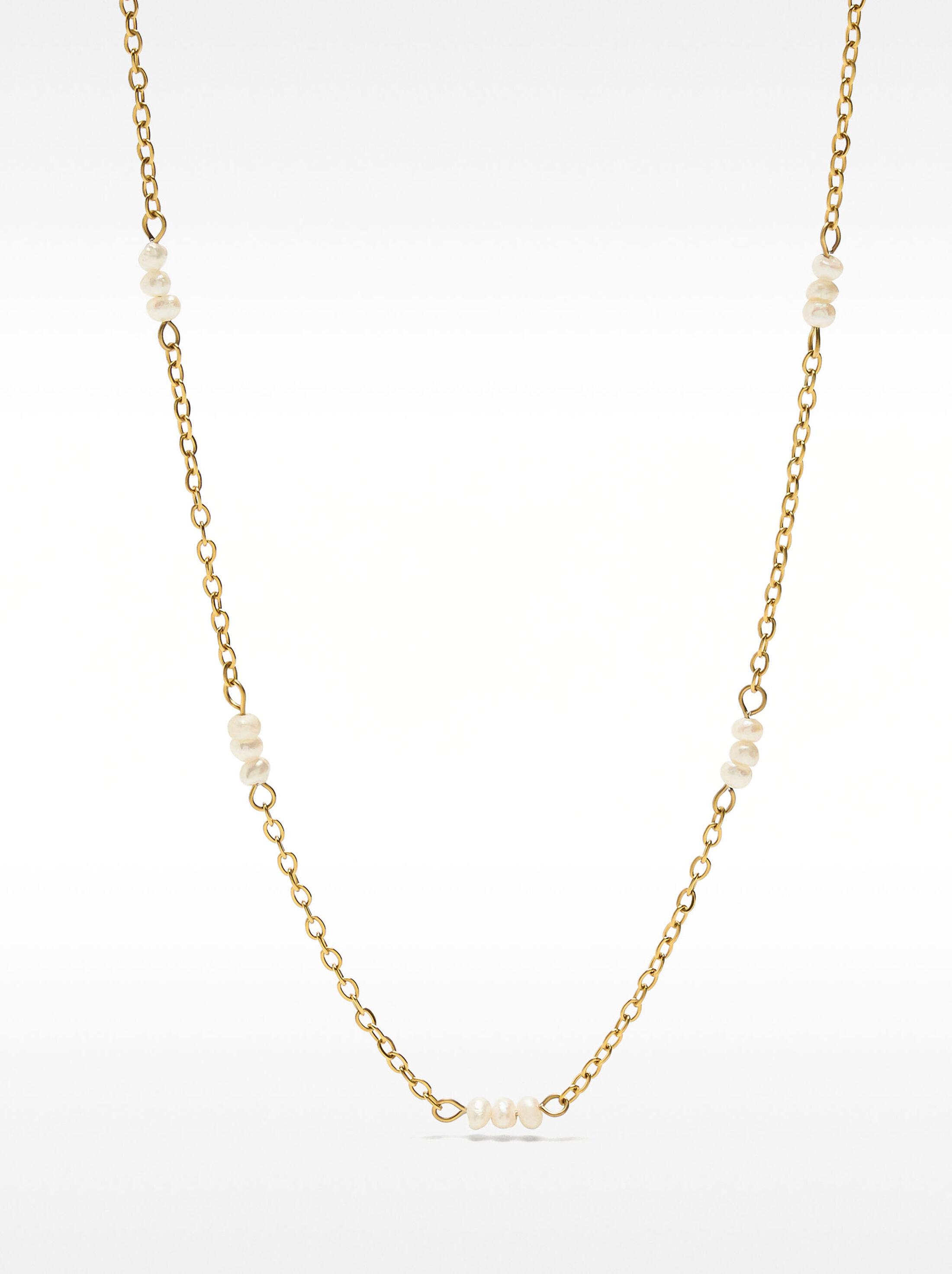 Short necklace with pearls - stainless steel image number 0.0
