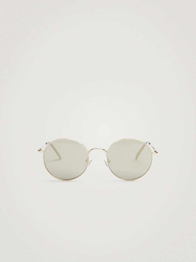 Round Metallic Sunglasses , Golden, hi-res