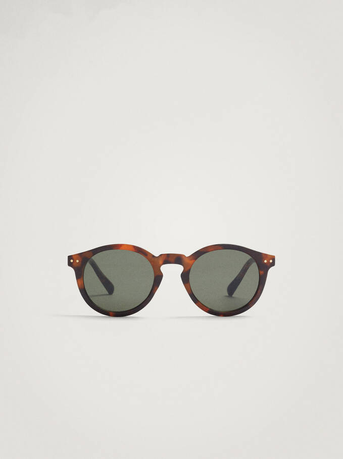 Round Tortoiseshell Sunglasses, Brown, hi-res