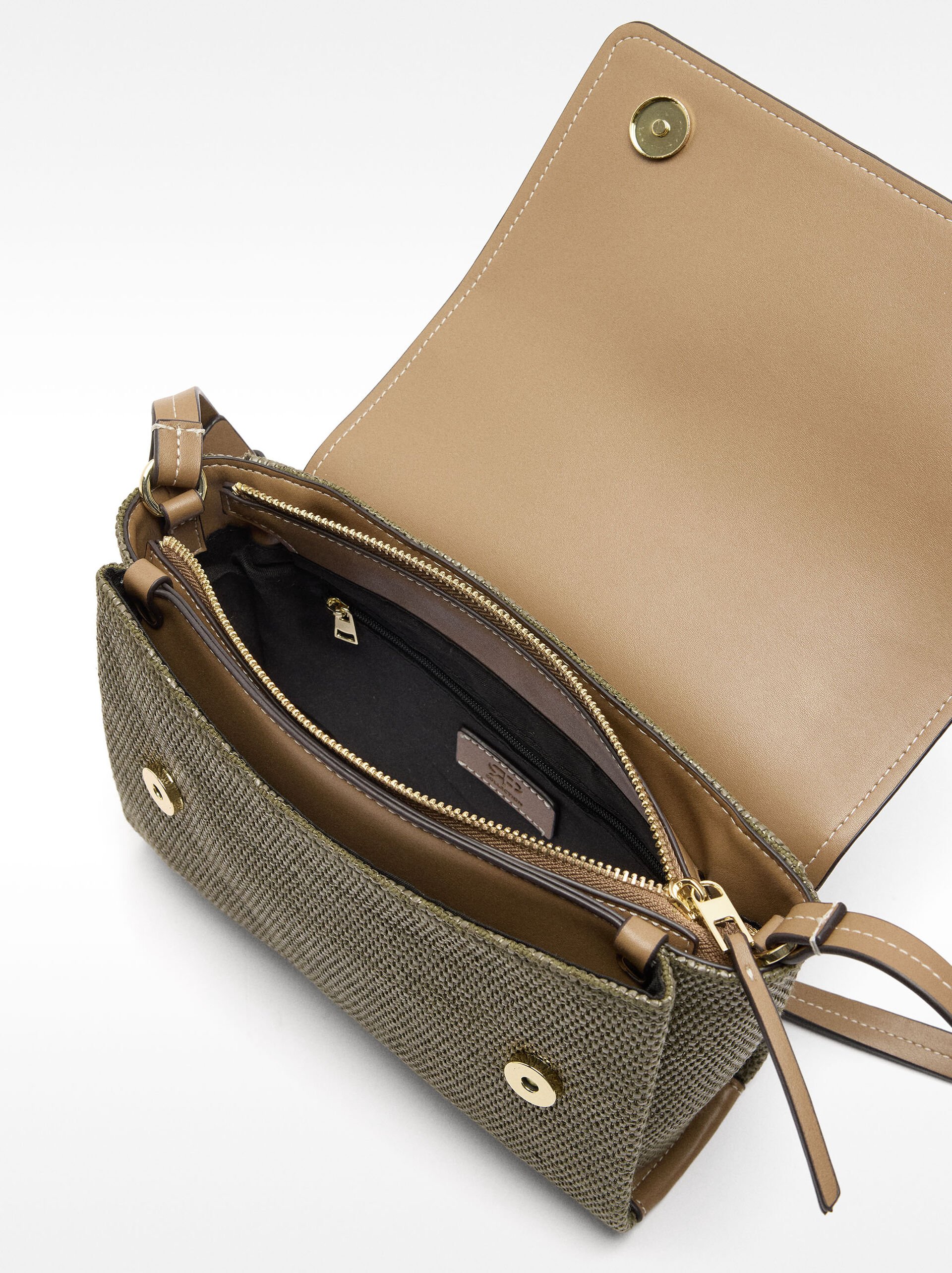Raffia effect crossbody bag with flap closure image number 3.0