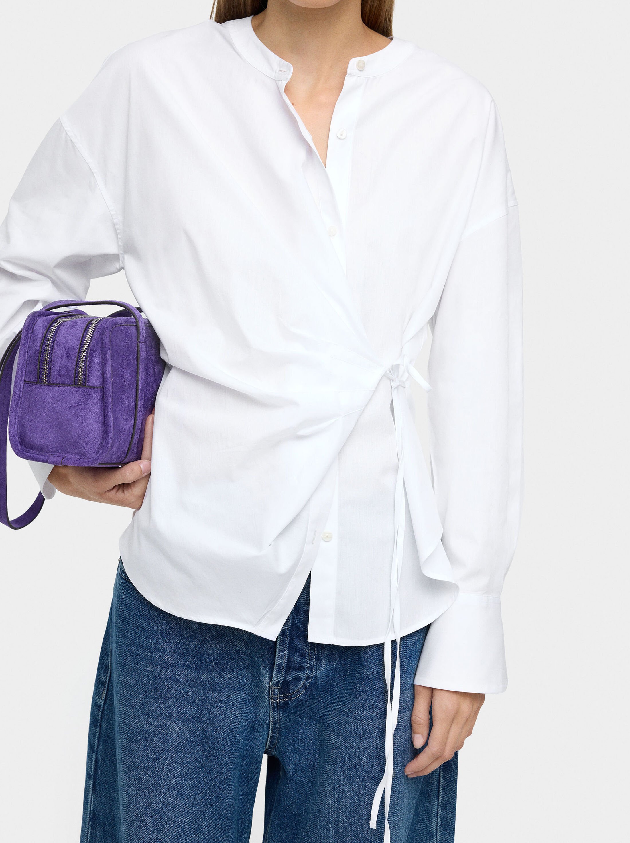 Shirt with draped detail 100% cotton image number 1.0