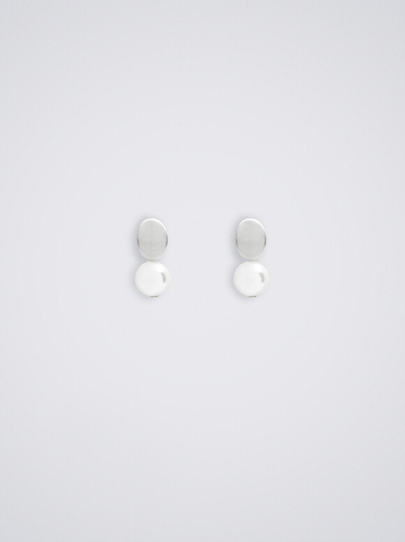 Silver-Toned Earrings With Stone, White, hi-res