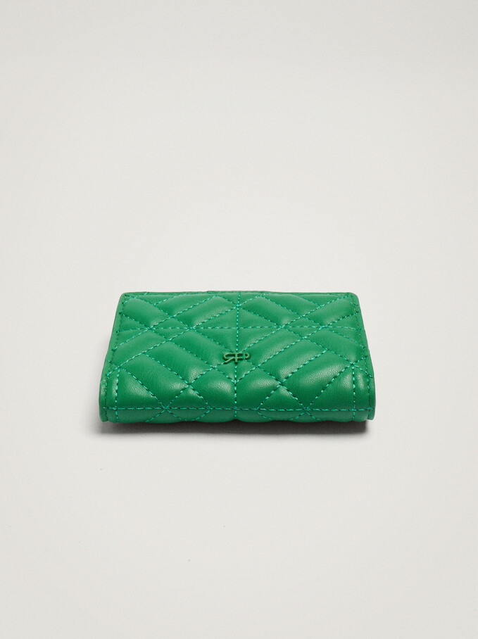 Quilted Compact Wallet, Green, hi-res