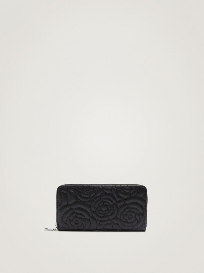 Quilted Large Wallet, Black, hi-res