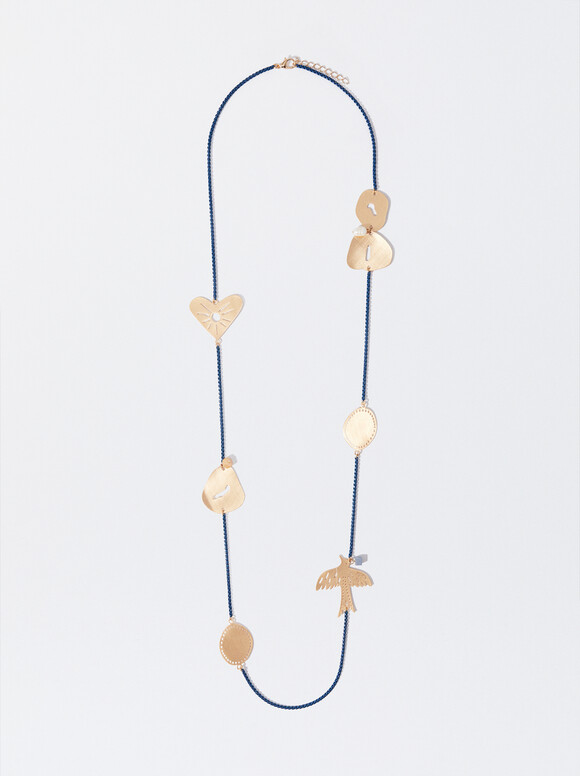 Golden Necklace With Shapes, Blue, hi-res