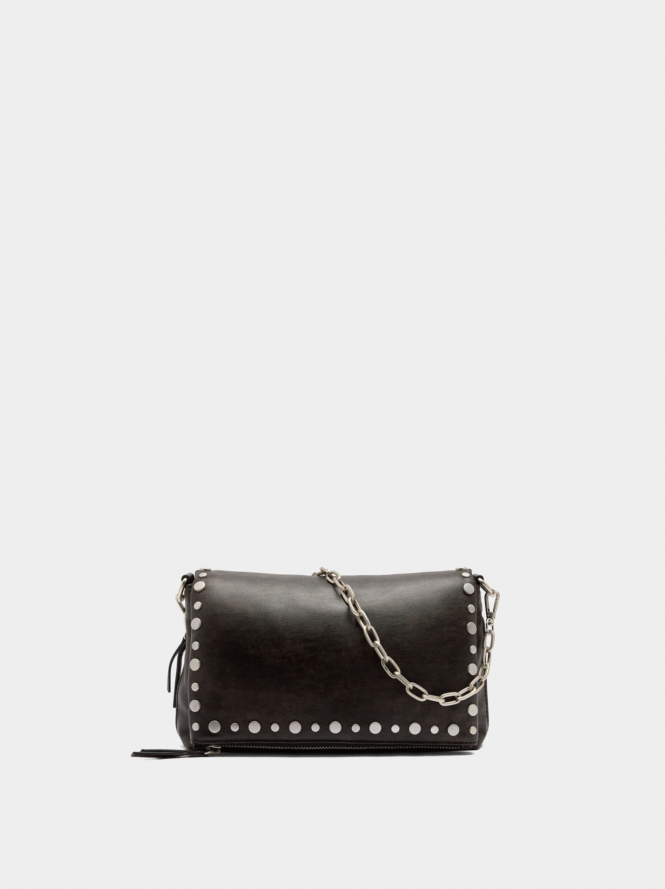 Faux leather studded shoulder bag image number 0.0