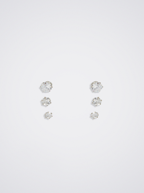 Set Of Rhinestone Studs, Silver, hi-res