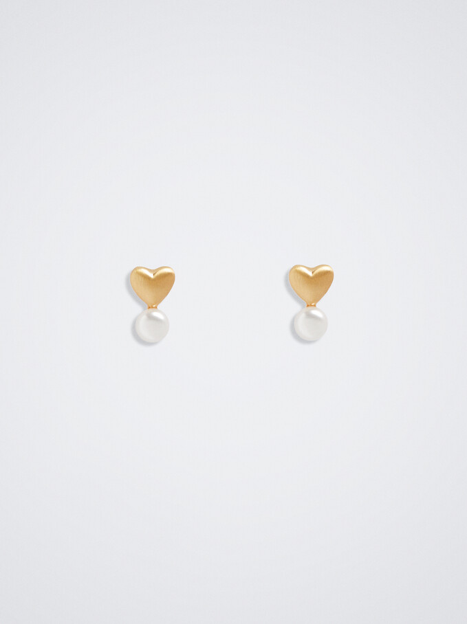 Goldene Ohrringe Mit Herz, Golden, hi-res