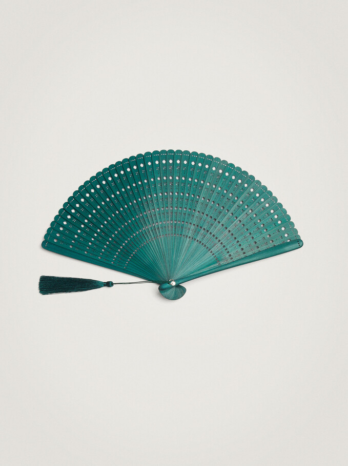 Bamboo Fan With Shamrock, Green, hi-res