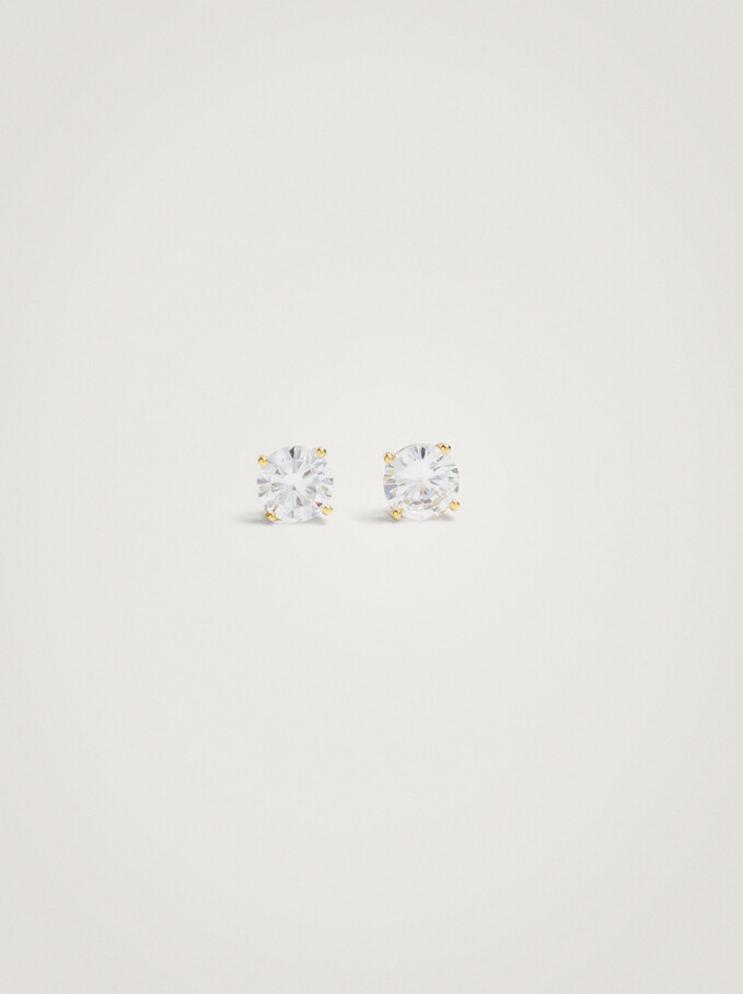 925 Silver Stud Earrings With Zirconia, , hi-res