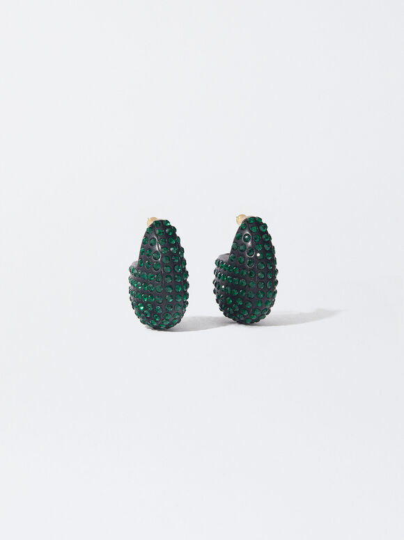 Resin Earrings With Crystals, Multicolor, hi-res