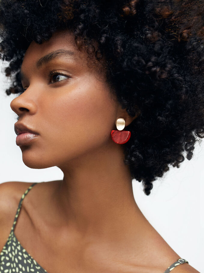 Earrings With Resin, Brick Red, hi-res