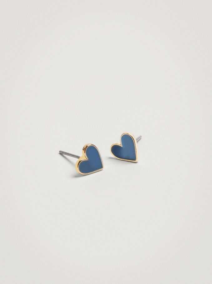 Boucles D’Oreilles En Forme De Cœur , Bleu, hi-res