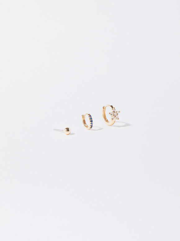 Set Of Gold-Toned Earrings With Cubic Zirconia, Multicolor, hi-res