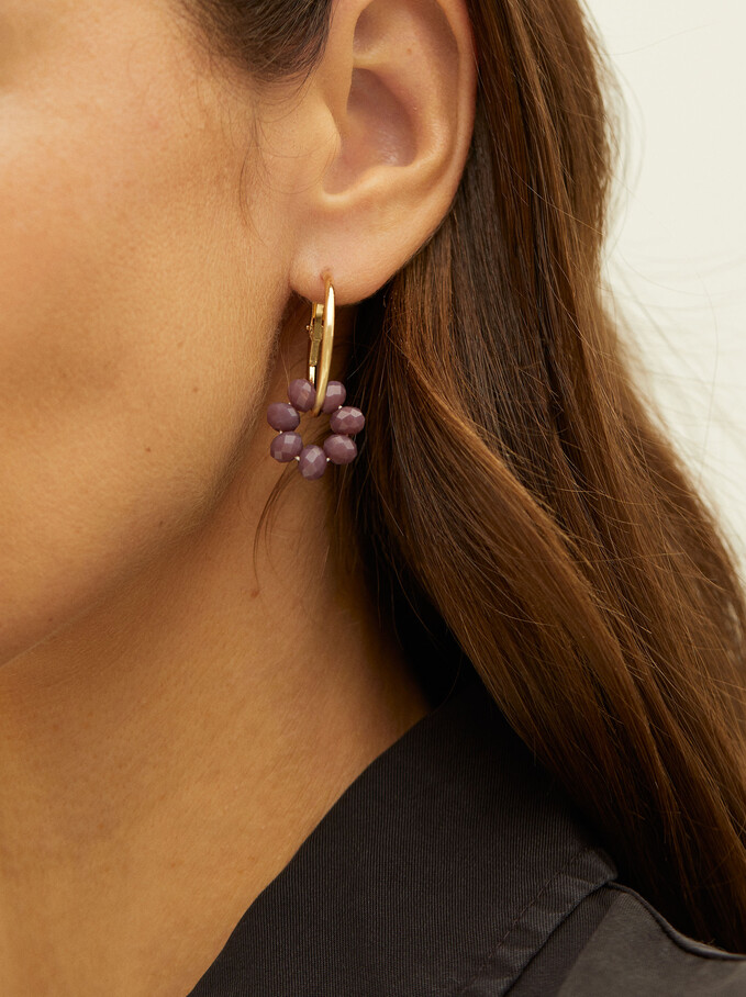 Hoop Earrings With Crystals, Violet, hi-res