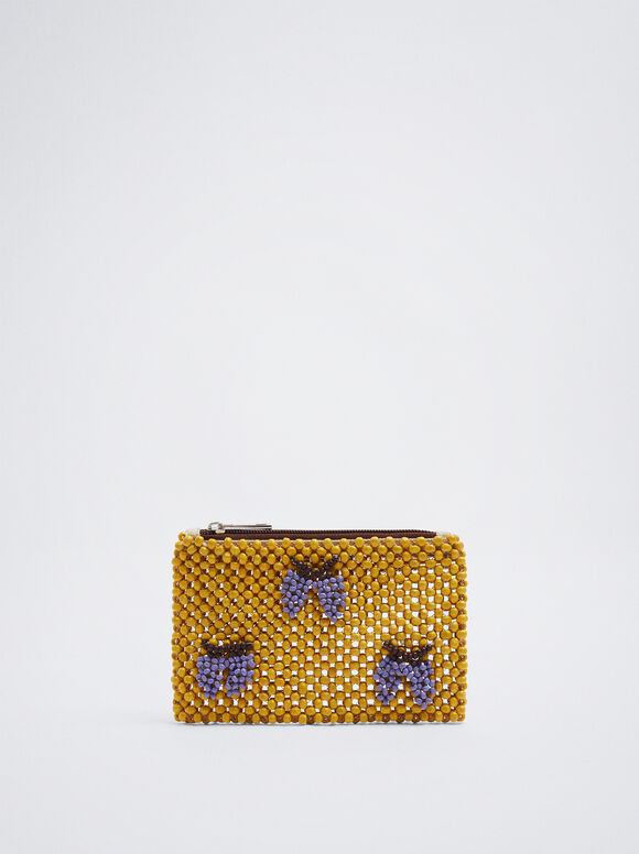 Wooden Purse With Beads, Yellow, hi-res
