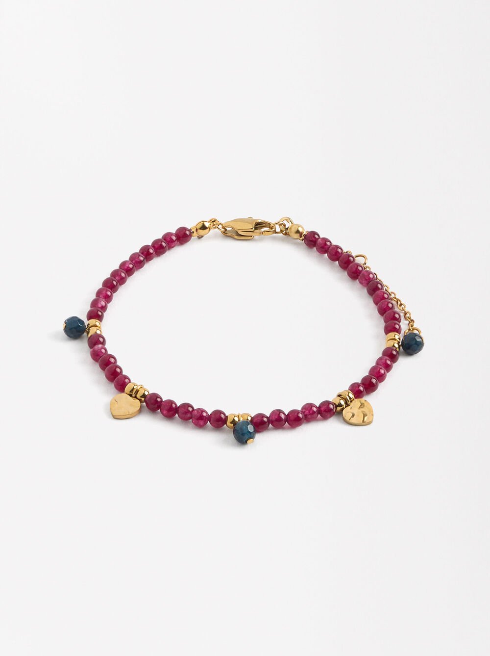 Stone Bracelet with Hearts - Stainless Steel