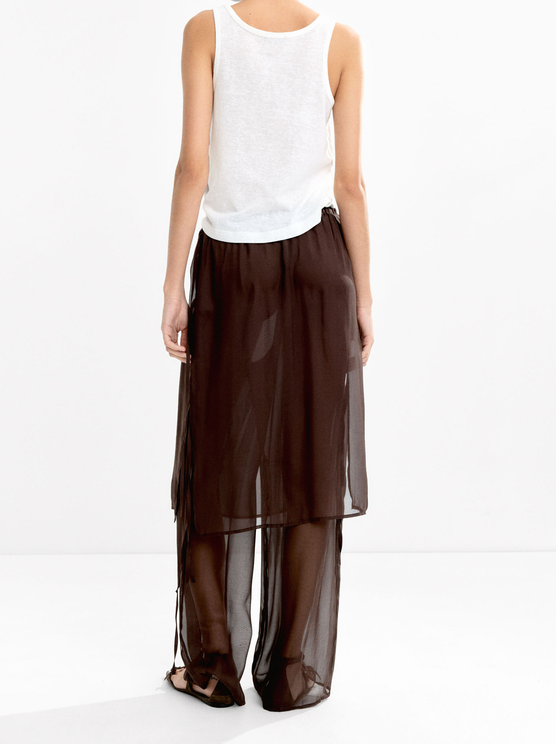 100% silk pants with elastic waistband image number 4.0