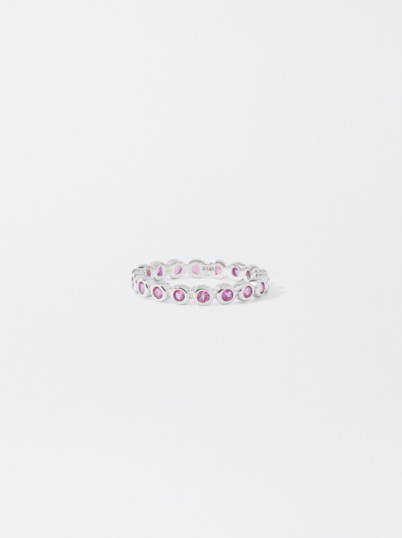 925 Silver Ring With Zirconia, Pink, hi-res