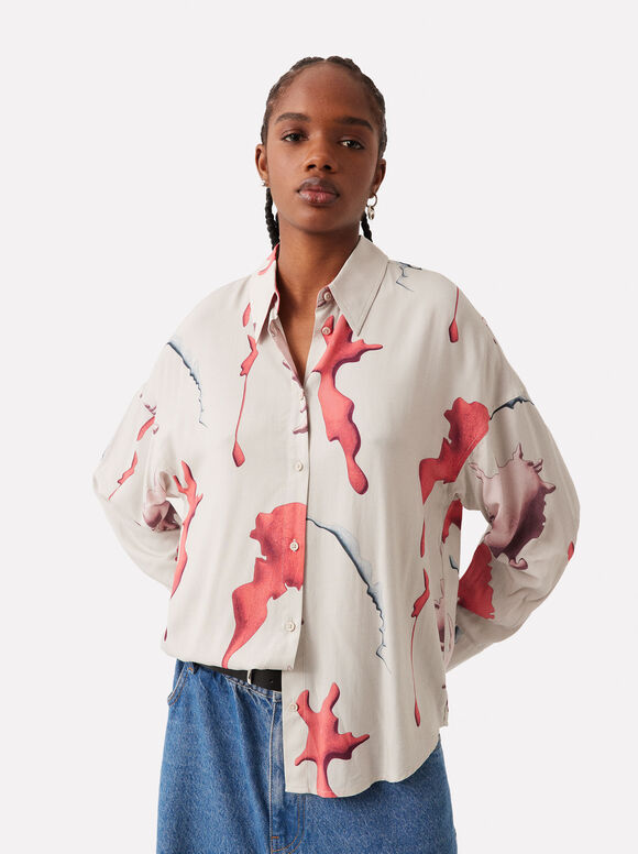 Loose-Fitting Printed Shirt, Multicolor, hi-res