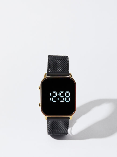 Digital Watch With Steel Wristband
