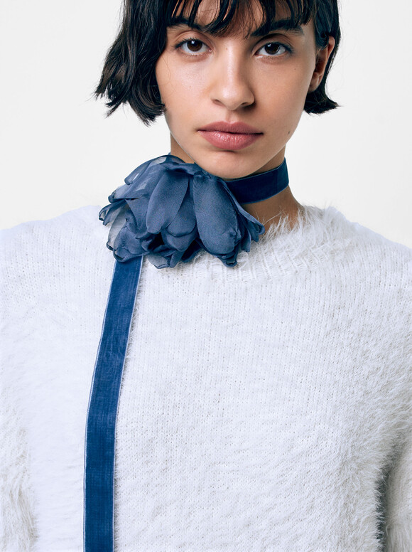 Flower Choker Necklace, Blue, hi-res
