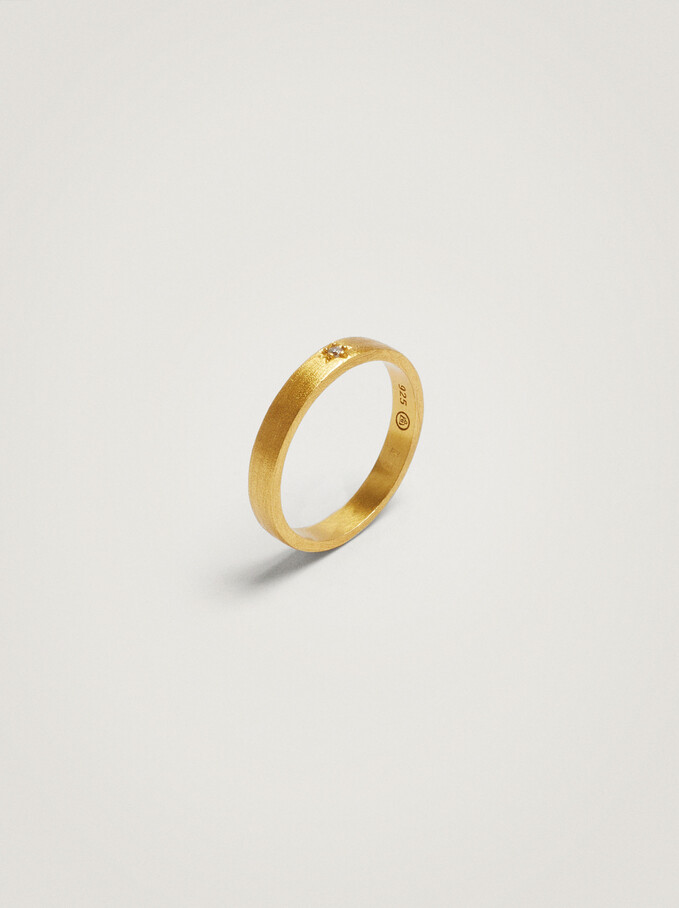 925 Silver Ring With Zirconia, Golden, hi-res