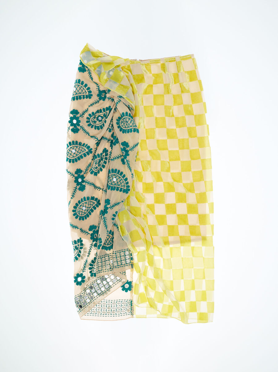 Jupe midi drapée avec broderie