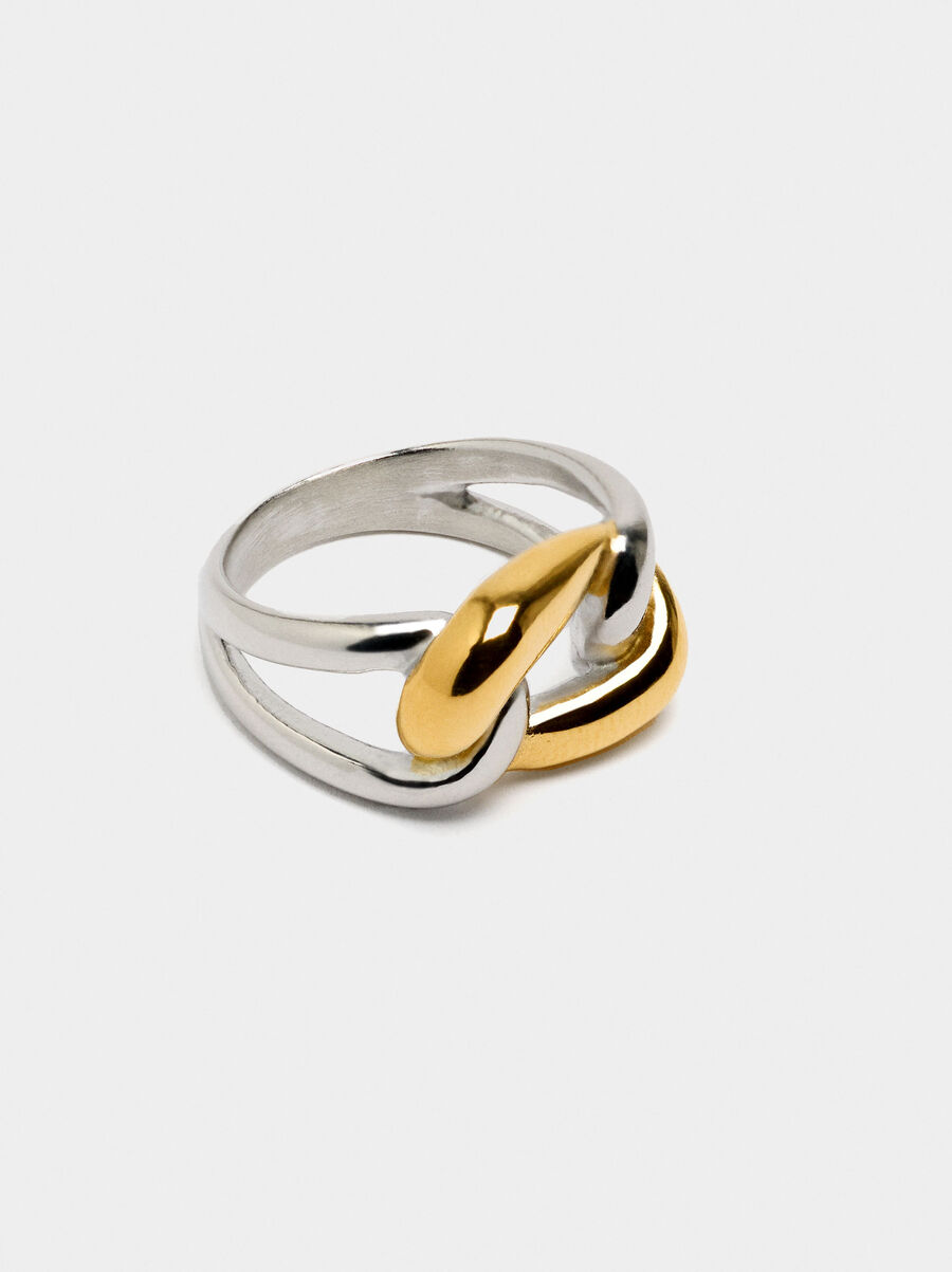 Bicolor intertwined links ring - stainless steel