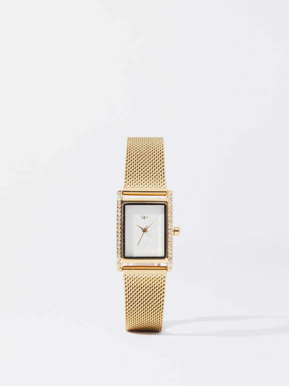 Steel Watch With Strass Dial, Golden, hi-res