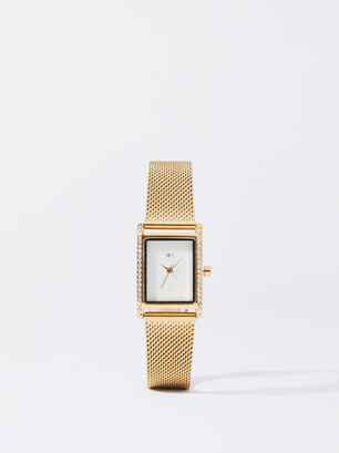 Steel Watch With Strass Dial, Golden, hi-res