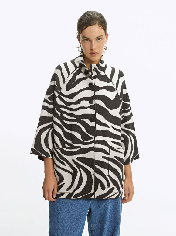 Online Exclusive - Jacquard Hooded Knit Poncho, Multicolor, hi-res