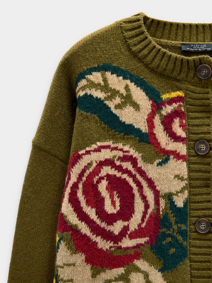 Floral jacquard knit cardigan