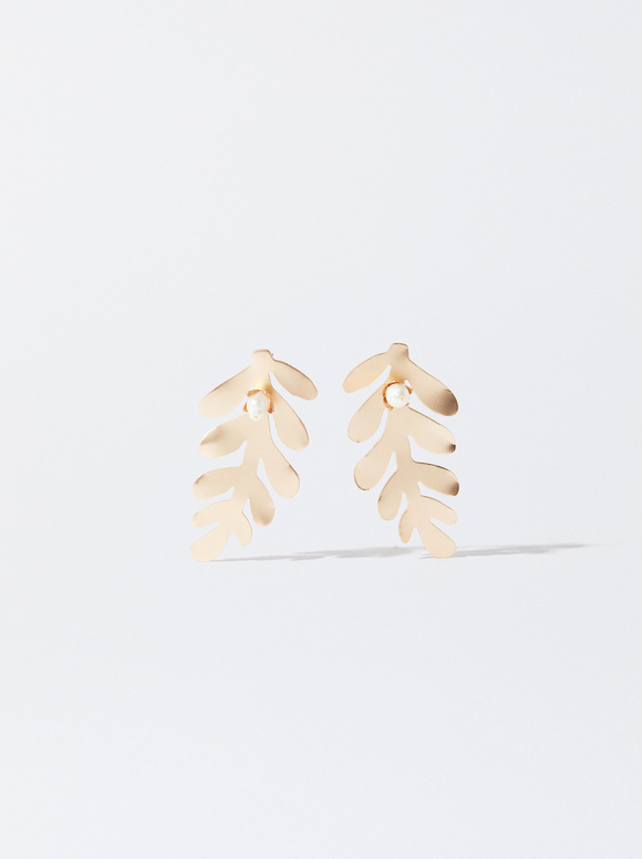 Gold-Toned Earrings With Freshwater Pearls, White, hi-res