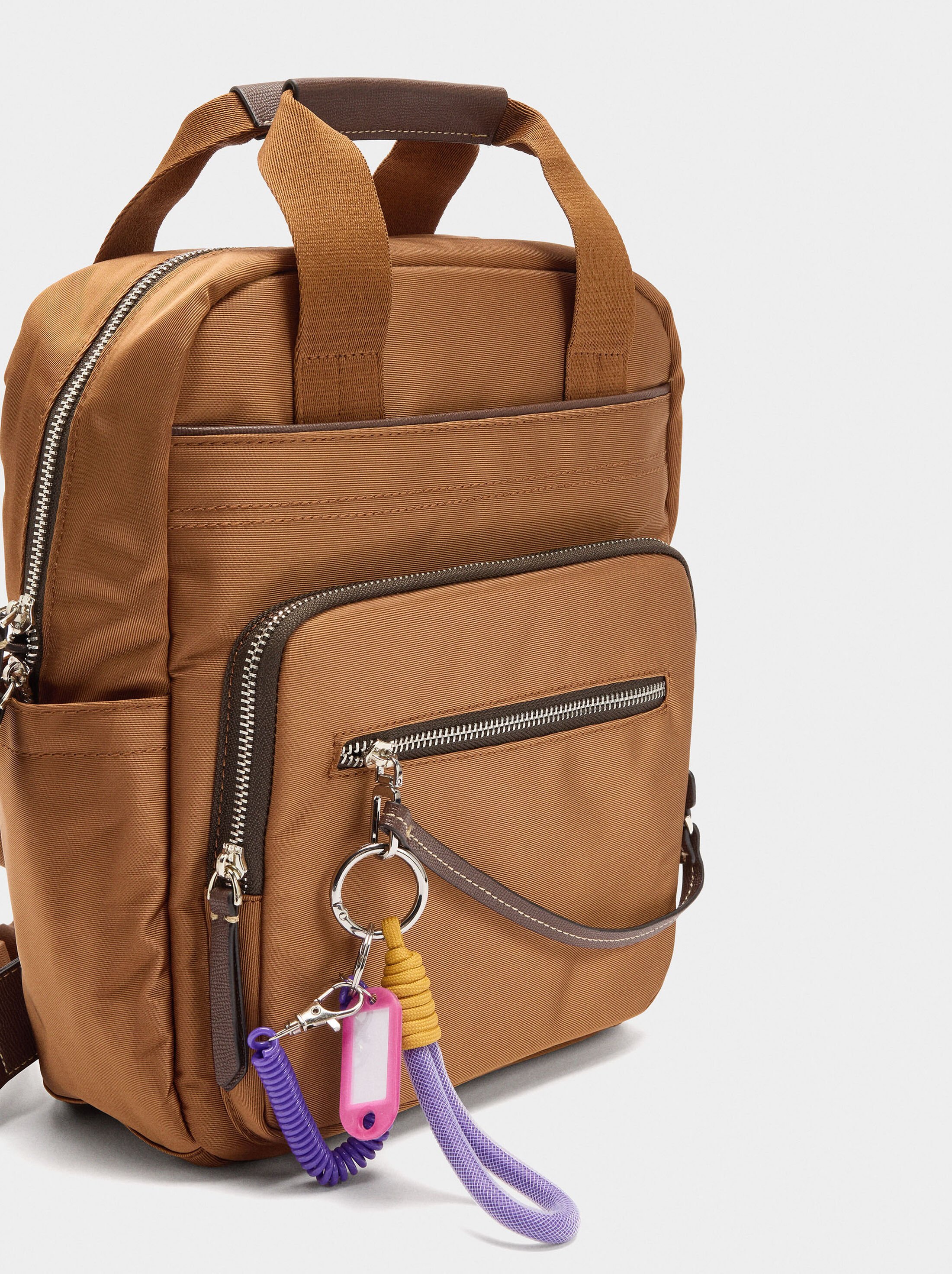 Nylon backpack with pendant image number 1.0