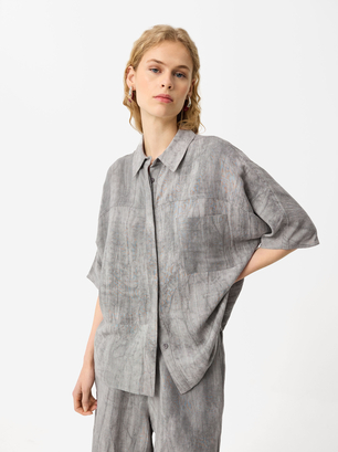 Loose-Fitting Printed Shirt, Grey, hi-res
