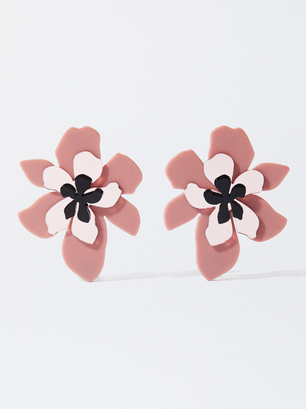 Online Exclusive - Resin Flower Earrings, Pink, hi-res
