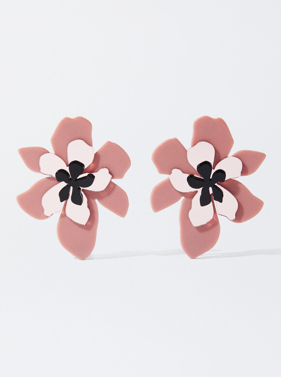 Online Exclusive - Resin Flower Earrings, Pink, hi-res