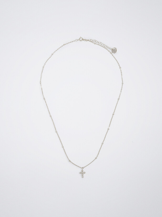 Collar De Plata 925 Con Cruz, Plateado, hi-res