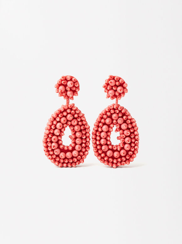 Monochromatic Bead Earrings, Coral, hi-res