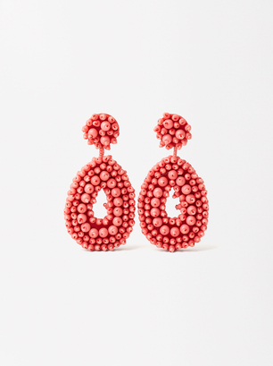 Monochromatic Bead Earrings, Coral, hi-res