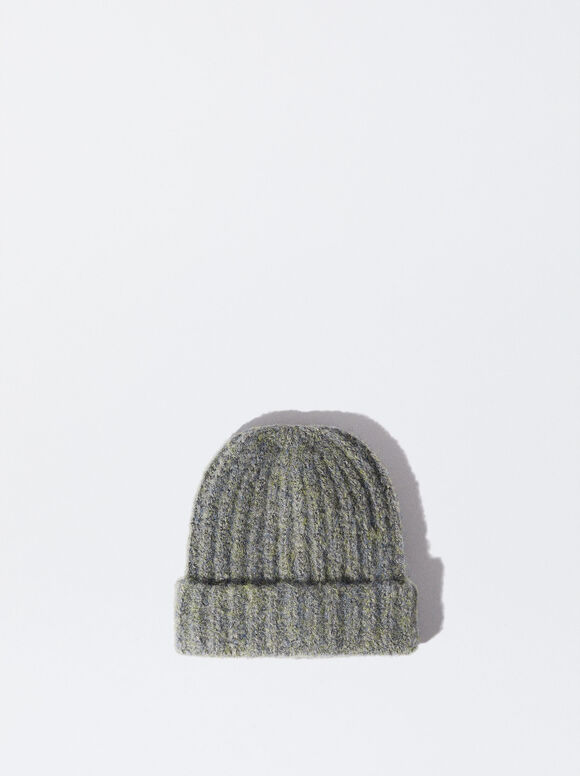 Knitted Turn-Up Hat, Green, hi-res