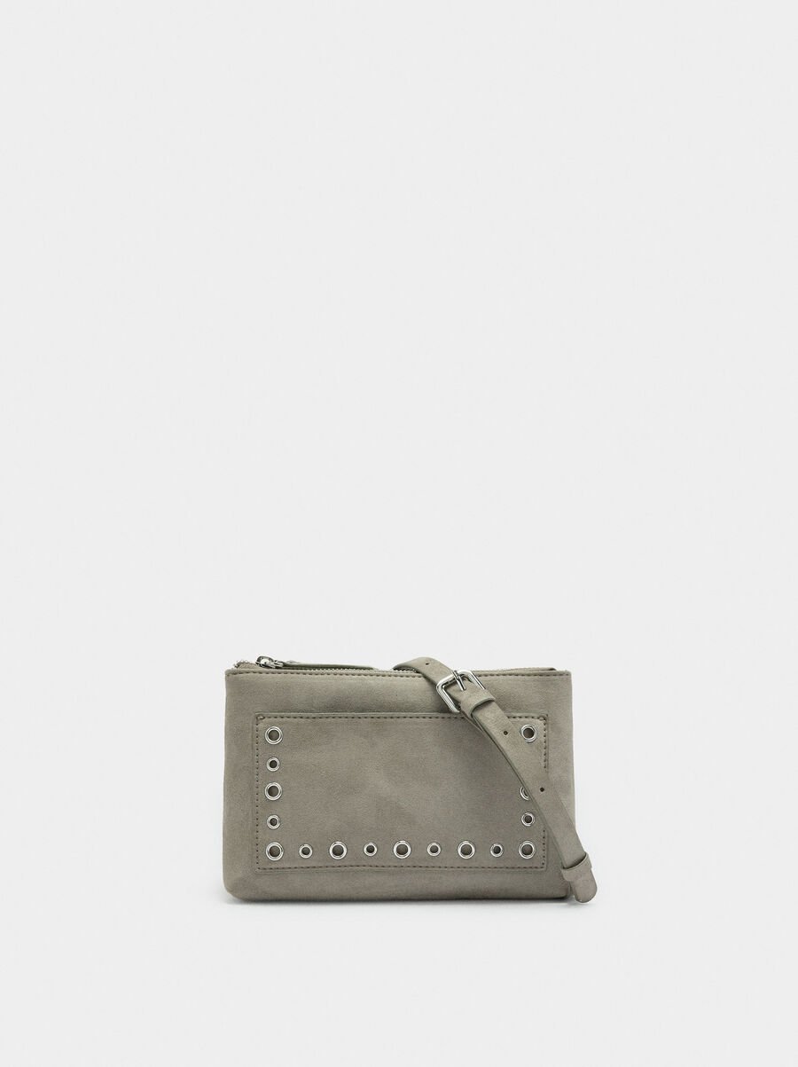 Crossbody bag with cracked effect and studs