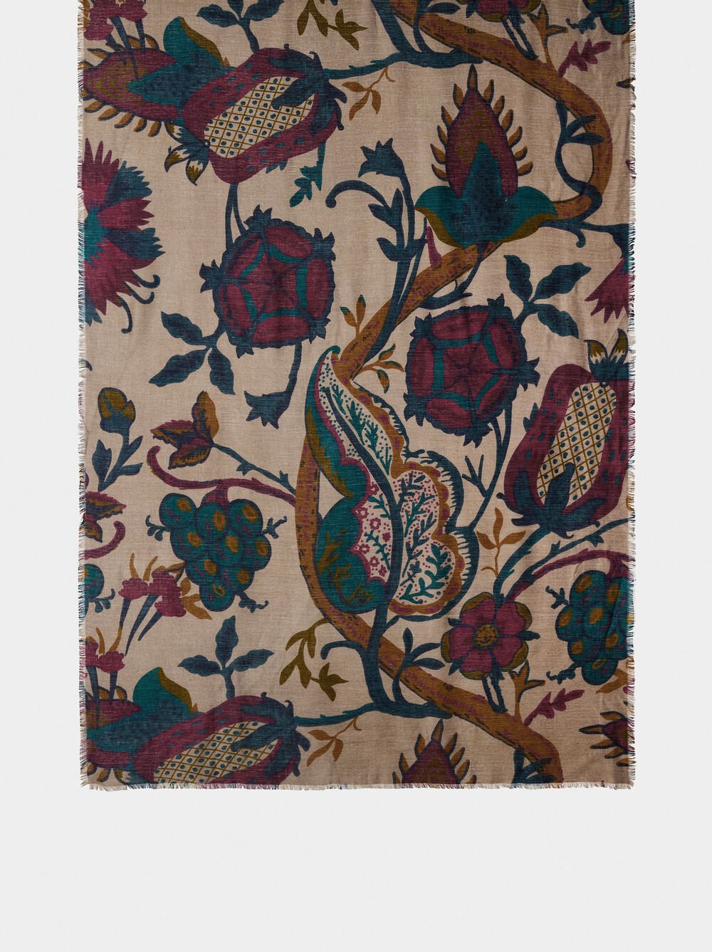 Floral printed scarf with wool