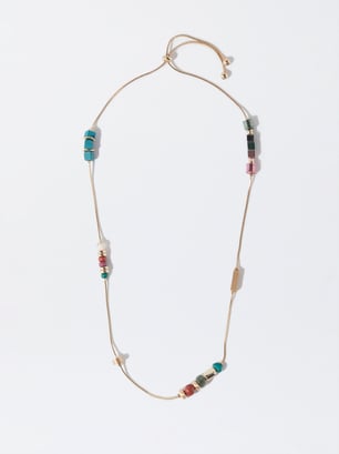Golden Stone Detail Necklace, Multicolor, hi-res