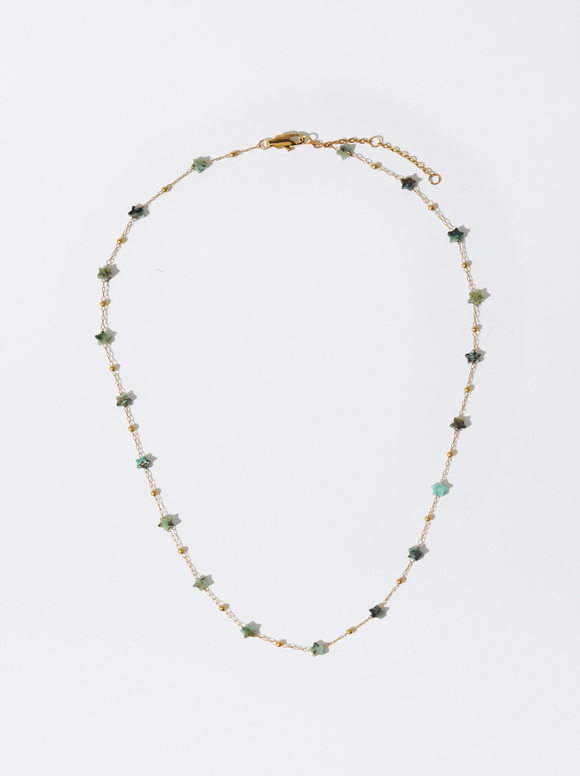 Stainless Steel Necklace With Stones, Green, hi-res