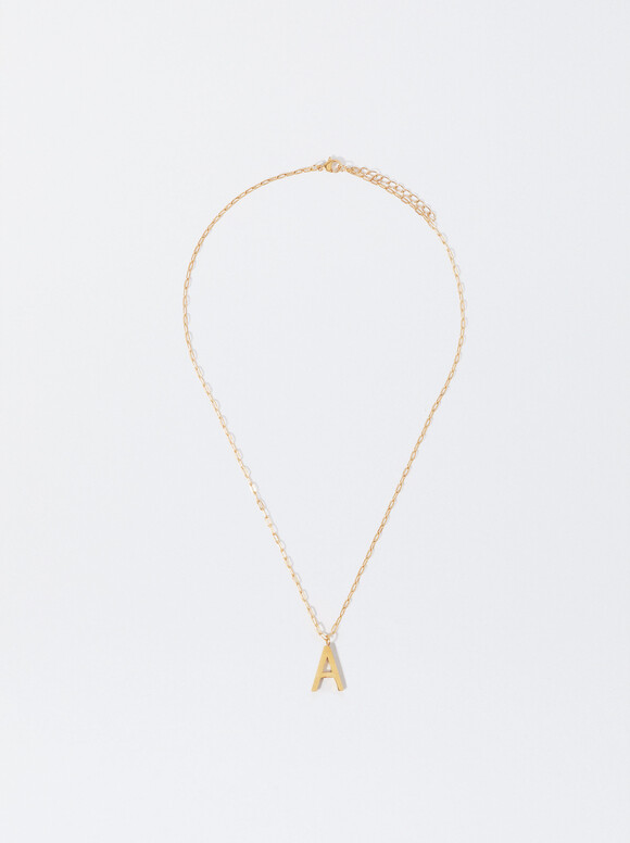 Online Exclusive - Stainless Steel Golden Letter Necklace, Golden, hi-res