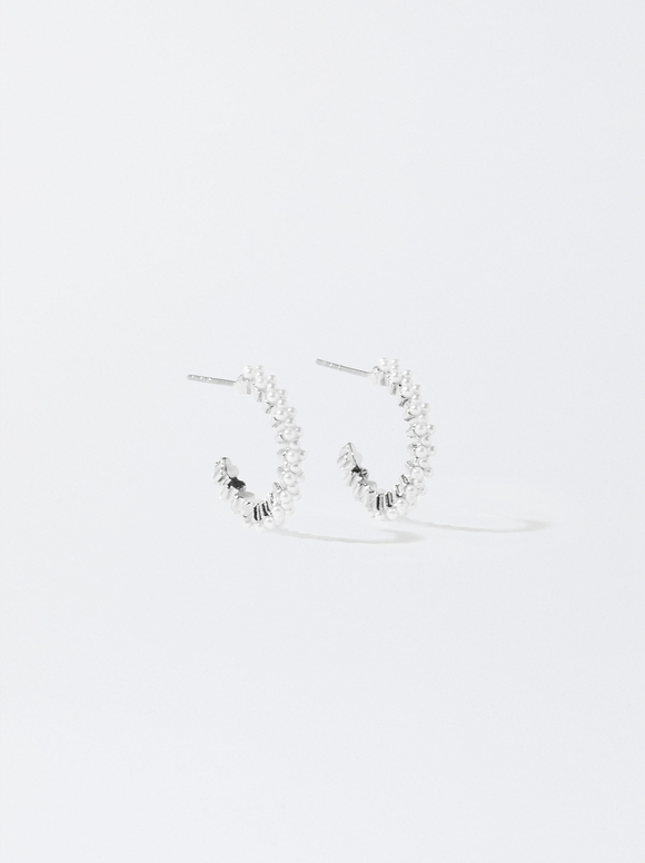 Silver-Plated Hoop Earrings With Faux Pearls, Silver, hi-res