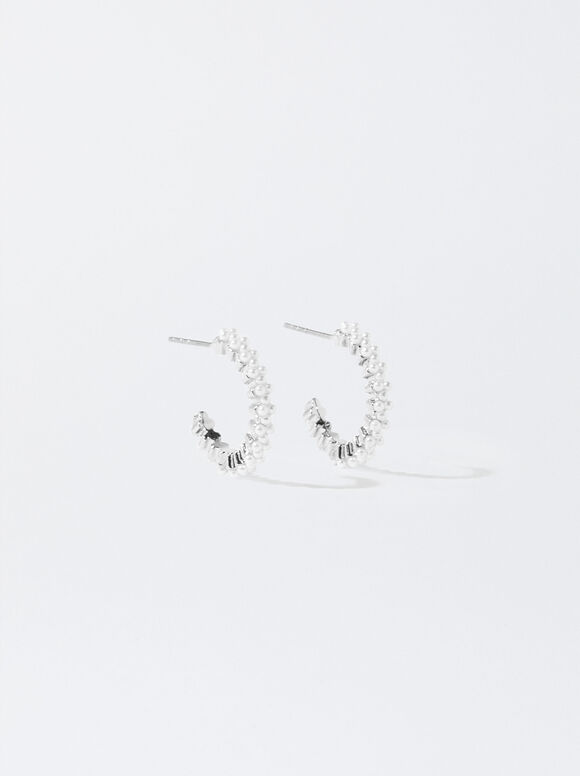 Gold-Toned Hoop Earrings With Faux Pearls, Silver, hi-res