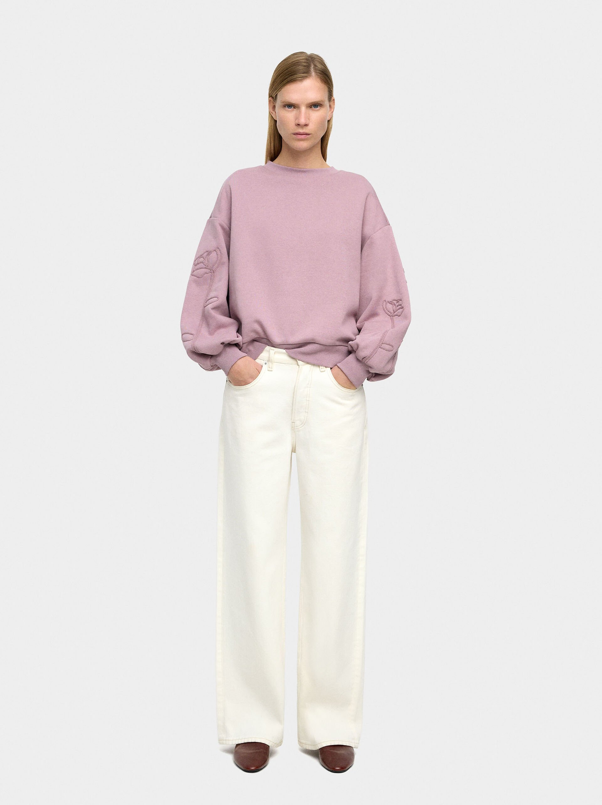 Cotton sweatshirt with flower image number 2.0